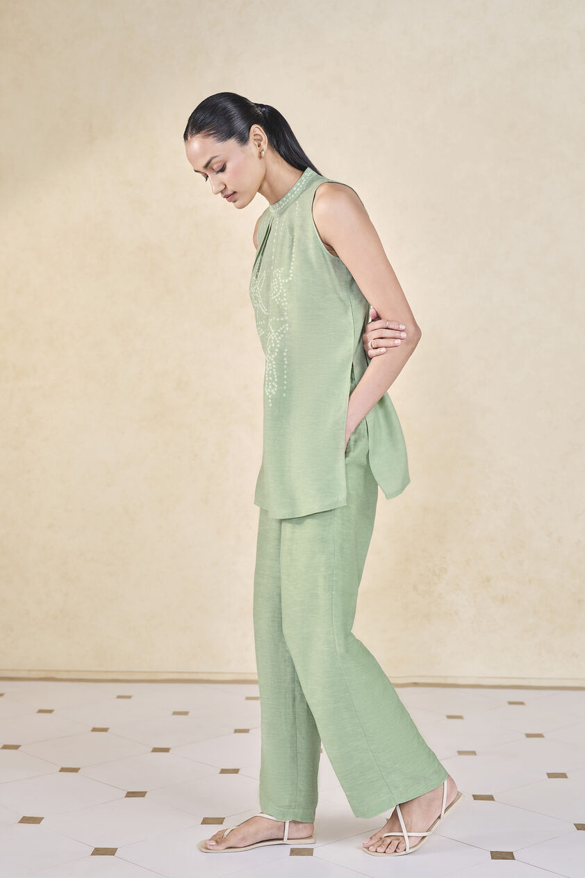 Daylily Handcrafted Bandhani Linen Co-ord - Sage, Sage, image 2